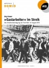 Helles Buchcover mit der Abbildung eines Demonstrationszugs streikender Gastarbeiter*innen vor einer FORD-Fabrik. Über den Köpfen der Streikenden ist eine große Fahne mit der Aufschrift "Streik" zu sehen.